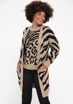 LOLALIZA Lange cardigan met zebra print - Taupe - Maat S