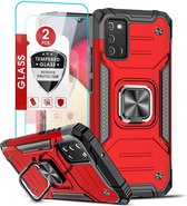 Samsung A03s Hoesje Heavy Duty Armor Hoesje Rood - Galaxy A03S Case Kickstand Ring cover met Magnetisch Auto Mount- Samsung A03S screenprotector 2 pack
