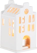 Räder mini stadhuis lichthuisje - Wit - Waxinelichthouder - Porselein - 5,5 x 6 x 10,5cm - Kerstversiering - Kersthuisje