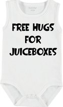 Baby Rompertje met tekst 'Free hugs for juiceboxes' | mouwloos l | wit zwart | maat 50/56 | cadeau | Kraamcadeau | Kraamkado