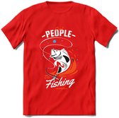 Cool People Do Fishing - Vissen T-Shirt | Oranje | Grappig Verjaardag Vis Hobby Cadeau Shirt | Dames - Heren - Unisex | Tshirt Hengelsport Kleding Kado - Rood - L