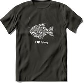 I Love Fishing - Vissen T-Shirt | Wit | Grappig Verjaardag Vis Hobby Cadeau Shirt | Dames - Heren - Unisex | Tshirt Hengelsport Kleding Kado - Donker Grijs - XXL