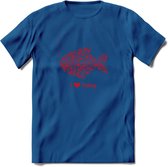 I Love Fishing - Vissen T-Shirt | Rood | Grappig Verjaardag Vis Hobby Cadeau Shirt | Dames - Heren - Unisex | Tshirt Hengelsport Kleding Kado - Donker Blauw - L