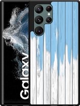 Galaxy S22 Ultra Hardcase hoesje Dripping blue paint - Designed by Cazy