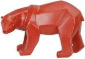 Resin beeld - Polygoon figuur ijsbeer - Rood sculptuur - 17,3 cm hoog