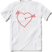 Valentijn Hart T-Shirt | Grappig Valentijnsdag Cadeautje voor Hem en Haar | Dames - Heren - Unisex | Kleding Cadeau | - Wit - XXL
