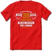 39 Jaar Legend T-Shirt | Goud - Wit | Grappig Verjaardag en Feest Cadeau Shirt | Dames - Heren - Unisex | Tshirt Kleding Kado | - Rood - XXL