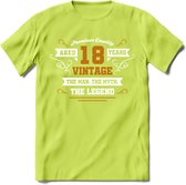 18 Jaar Legend T-Shirt | Goud - Wit | Grappig Verjaardag en Feest Cadeau Shirt | Dames - Heren - Unisex | Tshirt Kleding Kado | - Groen - L