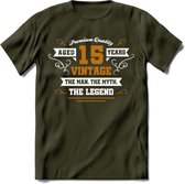 15 Jaar Legend T-Shirt | Goud - Wit | Grappig Verjaardag en Feest Cadeau Shirt | Dames - Heren - Unisex | Tshirt Kleding Kado | - Leger Groen - XL