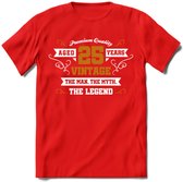 25 Jaar Legend T-Shirt | Goud - Wit | Grappig Verjaardag en Feest Cadeau Shirt | Dames - Heren - Unisex | Tshirt Kleding Kado | - Rood - L