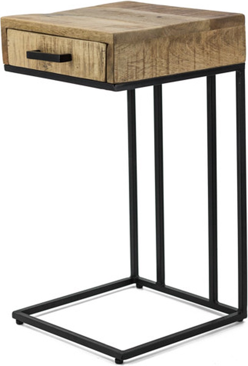 Relaxdays bijzettafel bamboe met lade, modern design, voor in de woonkamer, HxBxD: 68 x 55 x 35 cm, decoratief, natuur