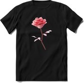 Valentijn roos Hart T-Shirt | Grappig Valentijnsdag Cadeautje voor Hem en Haar | Dames - Heren - Unisex | Kleding Cadeau | - Zwart - 3XL