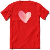 Valentijn Pastel waterverf Hart T-Shirt | Grappig Valentijnsdag Cadeautje voor Hem en Haar | Dames - Heren - Unisex | Kleding Cadeau | - Rood - S