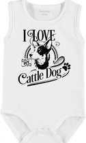 Baby Rompertje met tekst 'Cattledog' | mouwloos l | wit zwart | maat 50/56 | cadeau | Kraamcadeau | Kraamkado