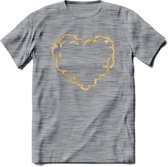 Valentijn Goud Hart T-Shirt | Grappig Valentijnsdag Cadeautje voor Hem en Haar | Dames - Heren - Unisex | Kleding Cadeau | - Donker Grijs - Gemaleerd - L