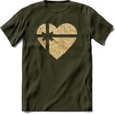 Valentijn Goud Hart T-Shirt | Grappig Valentijnsdag Cadeautje voor Hem en Haar | Dames - Heren - Unisex | Kleding Cadeau | - Leger Groen - XL