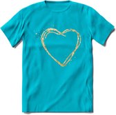 Valentijn Goud Hart T-Shirt | Grappig Valentijnsdag Cadeautje voor Hem en Haar | Dames - Heren - Unisex | Kleding Cadeau | - Blauw - M