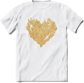 Valentijn Goud Hart T-Shirt | Grappig Valentijnsdag Cadeautje voor Hem en Haar | Dames - Heren - Unisex | Kleding Cadeau | - Wit - XXL