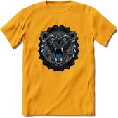 Beer - Dieren Mandala T-Shirt | Blauw | Grappig Verjaardag Zentangle Dierenkop Cadeau Shirt | Dames - Heren - Unisex | Wildlife Tshirt Kleding Kado | - Geel - M