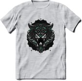 Tijger - Dieren Mandala T-Shirt | Aqua | Grappig Verjaardag Zentangle Dierenkop Cadeau Shirt | Dames - Heren - Unisex | Wildlife Tshirt Kleding Kado | - Licht Grijs - Gemaleerd - X