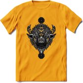 Bizon - Dieren Mandala T-Shirt | Geel | Grappig Verjaardag Zentangle Dierenkop Cadeau Shirt | Dames - Heren - Unisex | Wildlife Tshirt Kleding Kado | - Geel - M