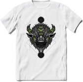 Bizon - Dieren Mandala T-Shirt | groen | Grappig Verjaardag Zentangle Dierenkop Cadeau Shirt | Dames - Heren - Unisex | Wildlife Tshirt Kleding Kado | - Wit - L
