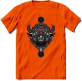 Bizon - Dieren Mandala T-Shirt | Rood | Grappig Verjaardag Zentangle Dierenkop Cadeau Shirt | Dames - Heren - Unisex | Wildlife Tshirt Kleding Kado | - Oranje - XXL