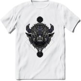 Bizon - Dieren Mandala T-Shirt | Donkerblauw | Grappig Verjaardag Zentangle Dierenkop Cadeau Shirt | Dames - Heren - Unisex | Wildlife Tshirt Kleding Kado | - Wit - 3XL