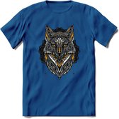 Vos - Dieren Mandala T-Shirt | Geel | Grappig Verjaardag Zentangle Dierenkop Cadeau Shirt | Dames - Heren - Unisex | Wildlife Tshirt Kleding Kado | - Donker Blauw - 3XL