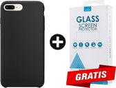 Siliconen Backcover Hoesje iPhone 7 Plus Zwart - Gratis Screen Protector - Telefoonhoesje - Smartphonehoesje