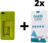 Crystal Backcase Transparant Shockproof Met Pasjeshouder Hoesje iPhone 8 Plus Geel - 2x Gratis Screen Protector - Telefoonhoesje - Smartphonehoesje