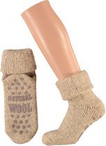 Apollo | Wollen sokken dames | Huisokken dames | Licht Bruin | Maat 39/42 | Huissok met anti slip | Fluffy sokken | Slofsokken | Warme sokken | Winter sokken