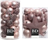 70x stuks kunststof kerstballen met ster piek lichtroze (blush pink) mix - Kerstversiering/kerstboomversiering