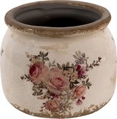 Clayre & Eef Pot de fleurs Ø 10x9 cm Rose Beige Céramique Rond Fleurs Pot de fleurs d'intérieur