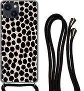 Coque avec cordon iPhone 13 - Pois - Zwart - Beige - Siliconen - Bandoulière - Coque arrière avec cordon - Coque pour téléphone avec cordon - Coque avec corde