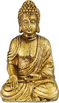 Relaxdays Boeddha beeld goud - 17 cm hoog - sierbeeld Buddha - weerbestendig - polyresin