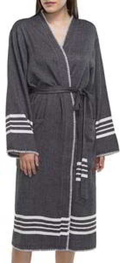 Hamam Badjas Krem Sultan Kimono Black - S - unisex - hotelkwaliteit - sauna badjas - luxe badjas - dunne zomer badjas - ochtendjas