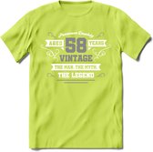 58 Jaar Legend T-Shirt | Zilver - Wit | Grappig Verjaardag en Feest Cadeau | Dames - Heren - Unisex | Kleding Kado | - Groen - XL