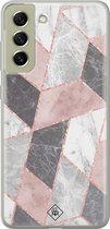 Casimoda® hoesje - Geschikt voor Samsung S21 FE - Stone grid marmer / Abstract marble - Backcover - Siliconen/TPU - Roze