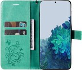 Samsung Galaxy S22 Hoesje Wallet Case met Koord Vlinder Print Groen