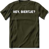 Hey, Biertje? T-Shirt | Bier Kleding | Feest | Drank | Grappig Verjaardag Cadeau | - Leger Groen - XL