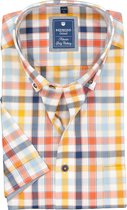 Redmond regular fit overhemd - korte mouw - Oxford - blauw - wit - geel en oranje geruit - Strijkvriendelijk - Boordmaat: 47/48