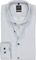 OLYMP Level 5 body fit overhemd - wit met licht- en donkerblauw dessin - Strijkvriendelijk - Boordmaat: 40