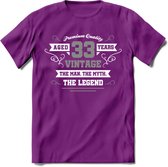 33 Jaar Legend T-Shirt | Zilver - Wit | Grappig Verjaardag en Feest Cadeau | Dames - Heren - Unisex | Kleding Kado | - Paars - XXL