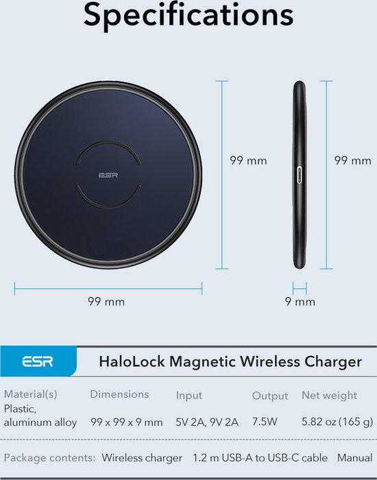 ESR Halolock magnetische oplader - Draadloze oplader met magneet - iPhone 12 - Blauw