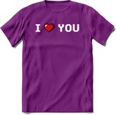 I Love You - Valentijn T-Shirt | Grappig Valentijnsdag Cadeautje voor Hem en Haar | Dames - Heren - Unisex | Kleding Cadeau | - Paars - XL