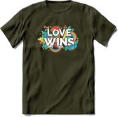 Love Wins | Pride T-Shirt | Grappig LHBTIQ+ / LGBTQ / Gay / Homo / Lesbi Cadeau Shirt | Dames - Heren - Unisex | Tshirt Kleding Kado | - Leger Groen - XXL