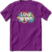 Love Wins | Pride T-Shirt | Grappig LHBTIQ+ / LGBTQ / Gay / Homo / Lesbi Cadeau Shirt | Dames - Heren - Unisex | Tshirt Kleding Kado | - Paars - XL