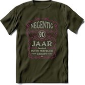 90 Jaar Legendarisch Gerijpt T-Shirt | Roze - Grijs | Grappig Verjaardag en Feest Cadeau Shirt | Dames - Heren - Unisex | Tshirt Kleding Kado | - Leger Groen - M