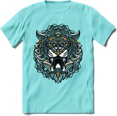 Tijger - Dieren Mandala T-Shirt | Geel | Grappig Verjaardag Zentangle Dierenkop Cadeau Shirt | Dames - Heren - Unisex | Wildlife Tshirt Kleding Kado | - Licht Blauw - XXL